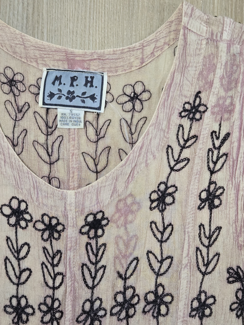 Vintage Pink Floral & Black Embroidered Midi Dress - Picture 6 of 7